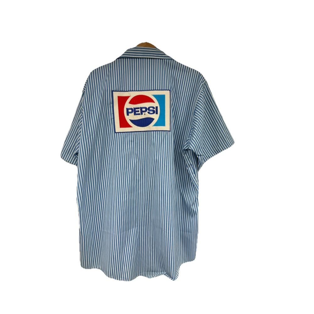 Vtg Pepsi Cola Button Work Shirt Mens 2XL 17-17.5 Blue Stripe Uniform LOGO USA